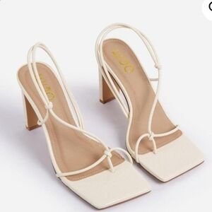Ego Cream Square Toe Mable Texture Knot Detail Heels